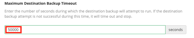 Enter the maximum number of seconds you want to have the backup
system wait on the backup location to respond before giving
up