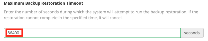 Specify the number of seconds you want the system to wait for a
backup to be restored successfully to the local
server