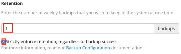 Specify the number of weekly backups to keep and whether cPanel is
strict about backup
retention