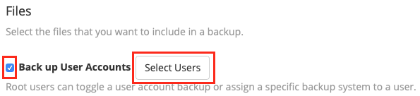 Choose to back up user accounts and optionally specify which ones
to back up