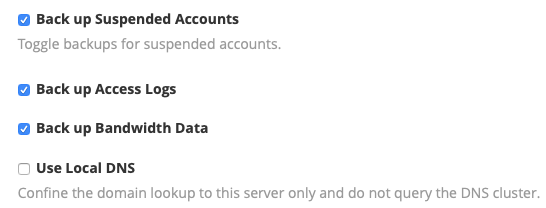 Select some optional parts of user accounts to back
up