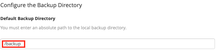 Specify the main local server location where you want to have
backups created and potentially
stored