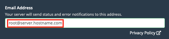 Enter your cPanel Server Contact Email
Address
