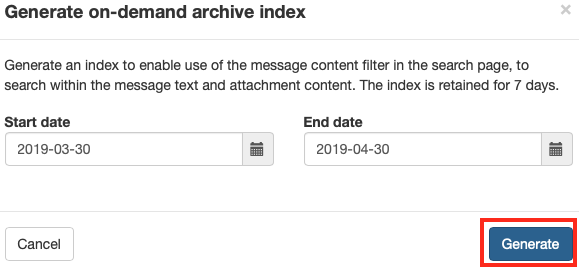 Generate the Log Index by Selecting a Date Range and Clicking
Generate