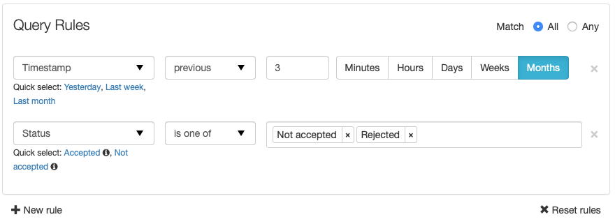 The Query Rules Section of the Logs
Screen