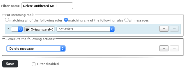 The Filter Definition Area in
Roundcube