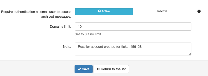 Select the Final Limitations and Enter an Optional Note Before
Saving the
Account