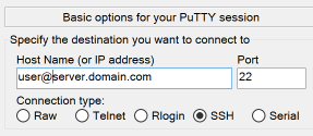 Enter the Remote Server and User as well as the Port Number for an SSH Connection