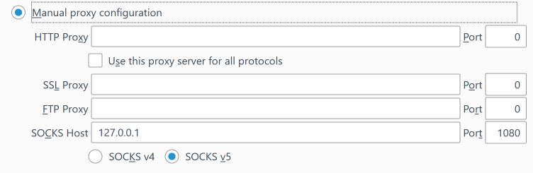 Enter the Information for the Proxy in the Manual Proxy Configuration Section