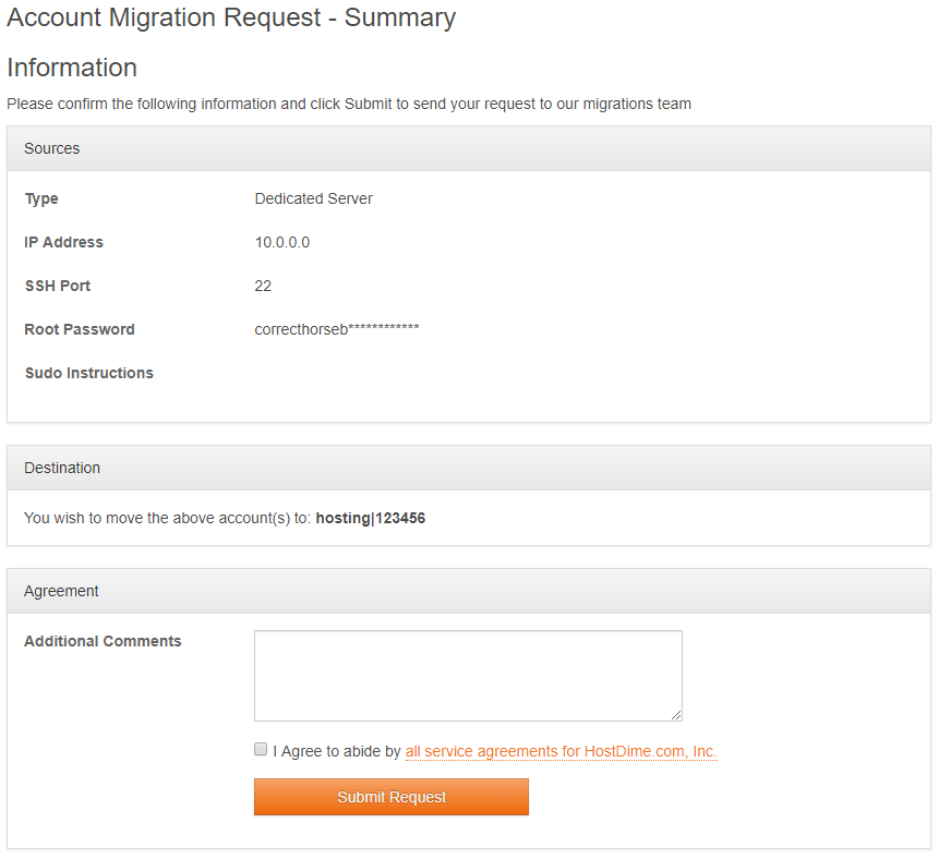 Review Your Migration Information and Submit the
Request