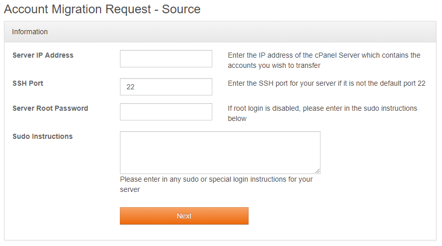 Fill in Your Source Server or Account Login
Details