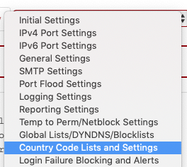 Select Country Code Lists and Settings from the Drop-Down List at
the Top of the
Screen