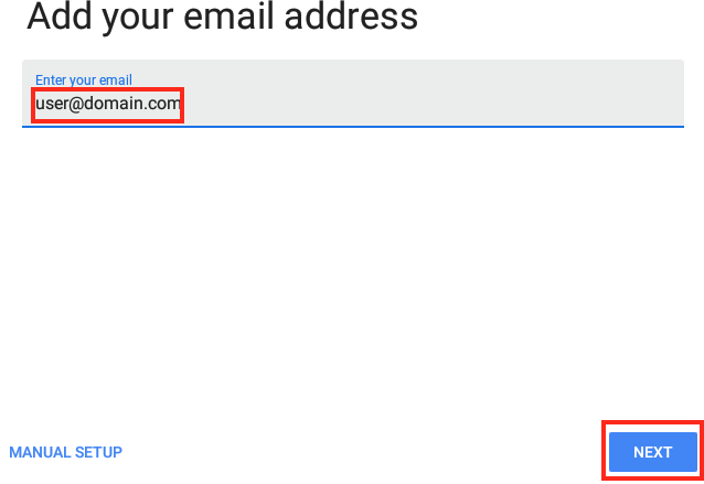 Type in your Full Email Address and Click Next or Manual Setup if
the Automatic Setup Doesn&#39;t
Work