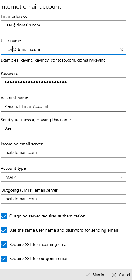 Enter the Information Required to Set up Your Mail
Account