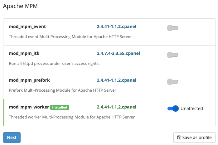 You can Choose a Different Apache Multi Processing Module if you
Wish