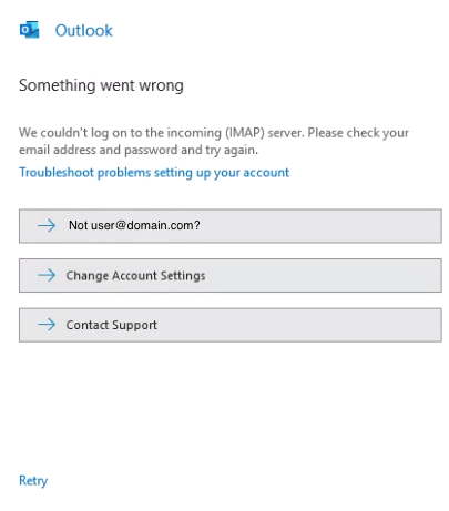 If Outlook Can&#39;t Connect, Click Change Account
Settings