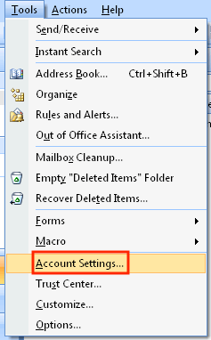 Choose Account Settings... Under the Tools
Menu