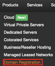 Select the Products Menu Then Click Domain
Registration