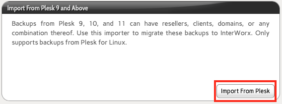 Click the Import From Plesk
Button