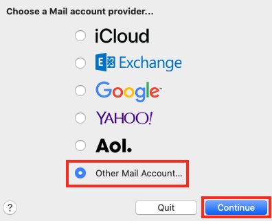 Select Other Mail Account... and Click
Continue