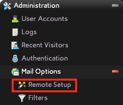 Click Remote Setup Under the Mail Options Section of
Administration