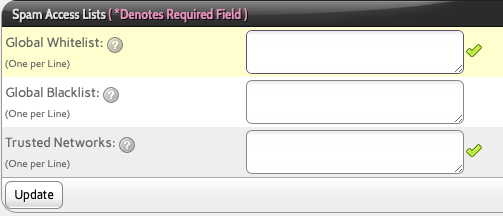 Enter delivery.antispamcloud.com or the Following List of IPs into
the Trusted Networks Section and click
Update