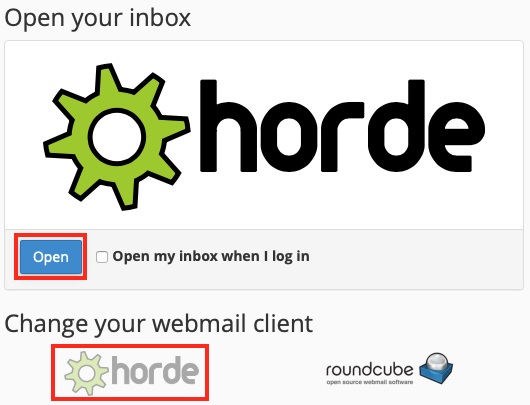 Click on Horde to Switch Webmail Clients and Click the Open
Button