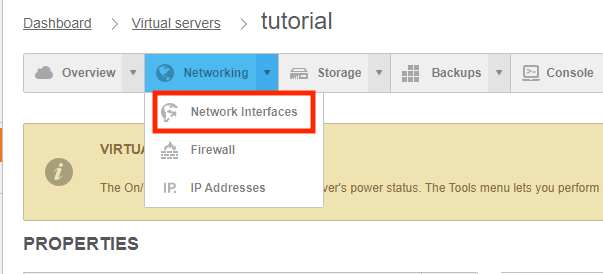 Select Network Interfaces from the Networking Drop-Down
Menu