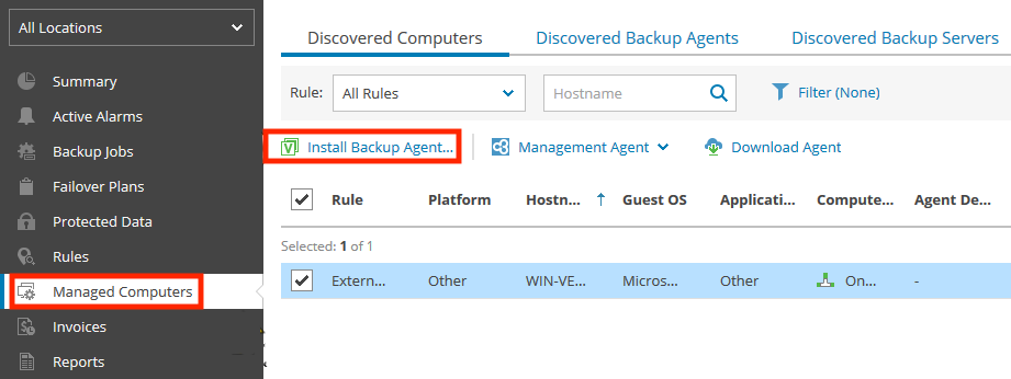 Select Managed Computers and then Click on Install Backup
Agent