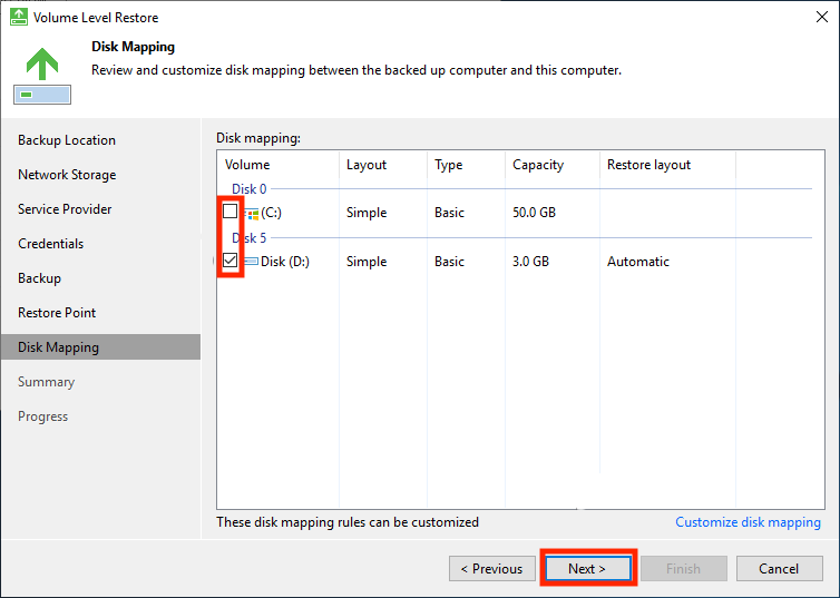 Select the Volumes to Map and Click
Next