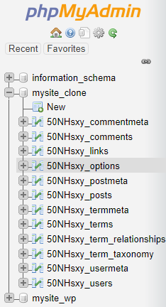 Select the Options Table in the Cloned
Database