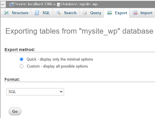 Export the Original
Database