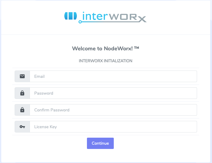 The Initial Admin Account Creation and InterWorx Licensing
Screen