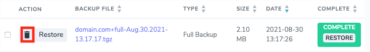 To Delete a Single Backup, Click the Trash Can Icon in the Actions
Section of the Backup you Want to
Remove