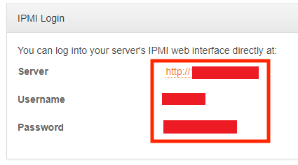 Scroll down to Locate the IPMI Login
Credentials