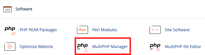 Select MultiPHP from the Software Section of
cPanel