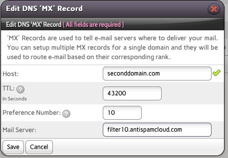 Enter your New Mail Records and Click Save