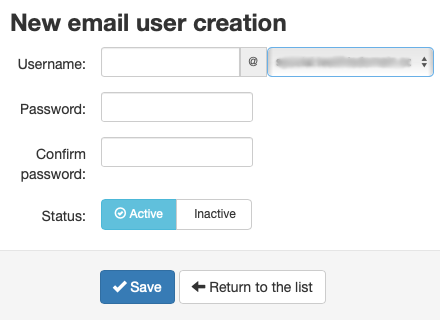 Fill in the Email User Account Details