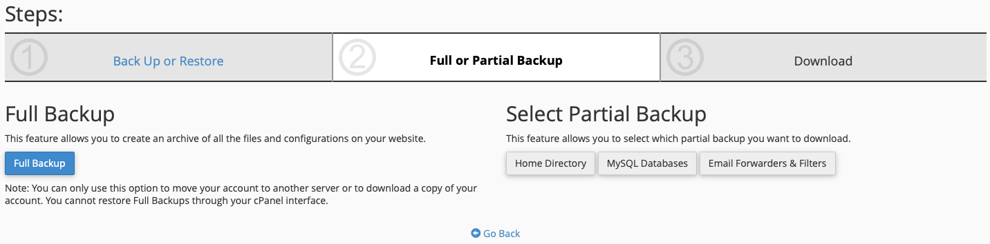 Choose the Type of Backup you Want to Make and Click the Appropriate Button(s)