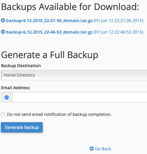 Select the Existing Full Backup to Download or Create a New One