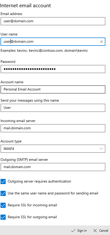 Enter the Information Required to Set up Your Mail Account
