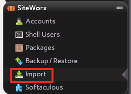 Select Import from the SiteWorx Section of the NodeWorx Interface